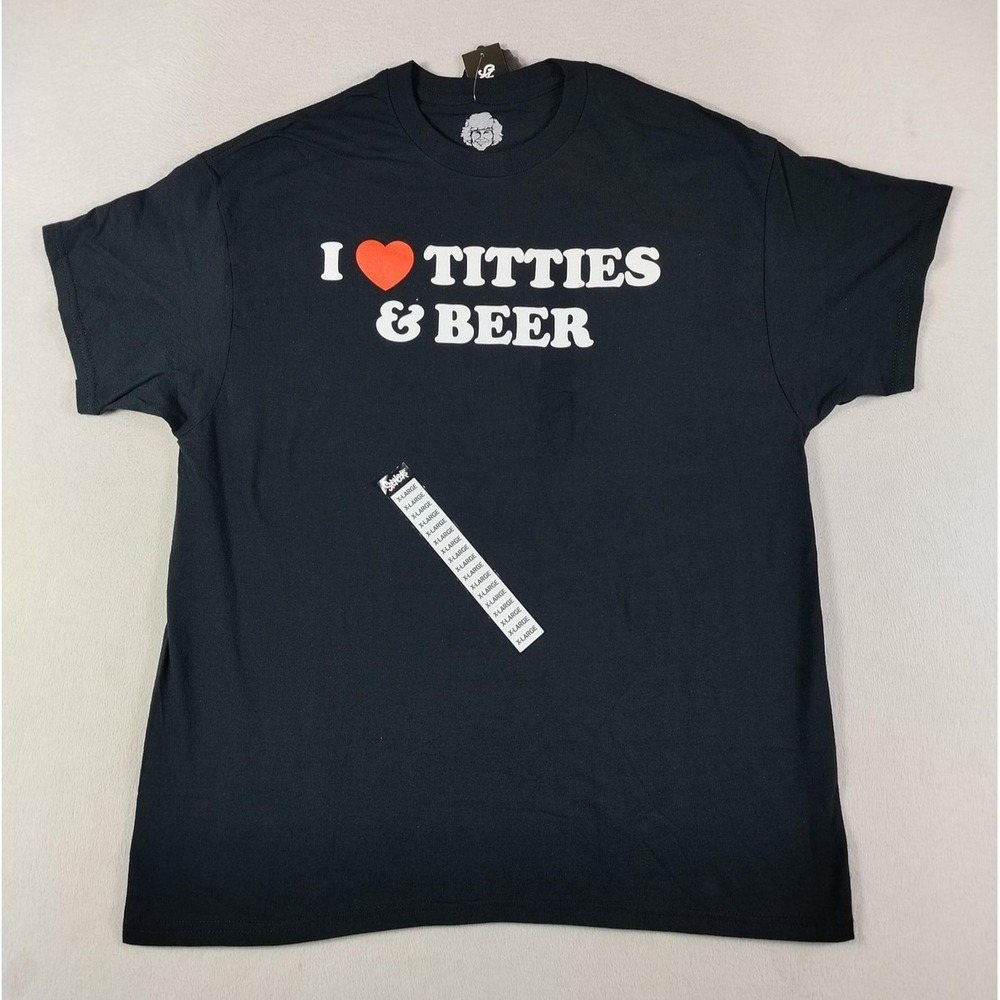 Danny Duncan I Love Titties & Beer Shirt Mens XL Black Graphic Tee Adult Funny‎